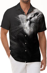 Black and white kitten fashion shirt 3d digital print pattern men's fun cat Hawaiian shirt short sleeve