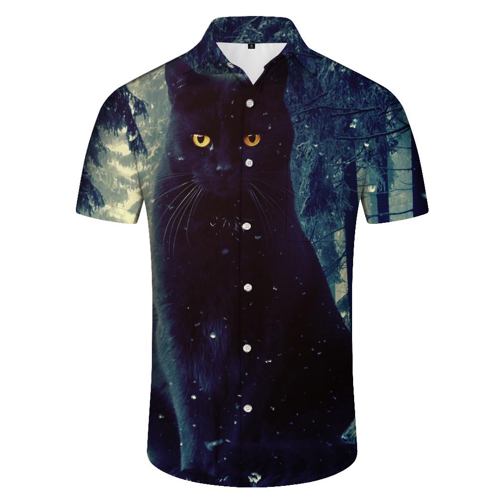 
Huge black cat print men's Hawaiian shirt short sleeve button down shirt top suitable for casual vacation beach
                