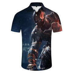 Movie Superman Print Hawaiian Button Lapel Short Sleeve Men's Daily Simple Casual Loose Shirt