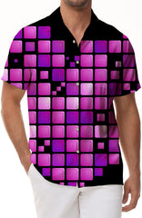 Men's Short Sleeve Summer Lapel Shirt Square Color Love Heart Print Shirt Casual Shirt Regular Fit Summer Shirt