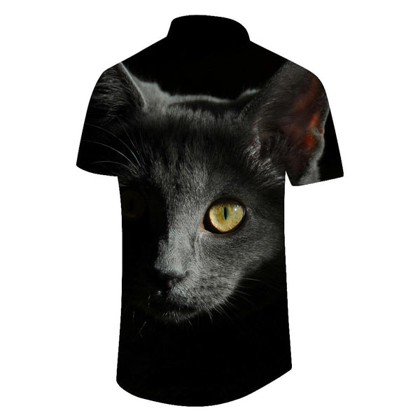 
Cool black cat cool fashion short sleeve shirt button-down lapel men's casual short sleeve shirt suitable for summer beach party
                