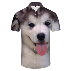 Animal Husky Dog Hawaii Men's Fashion Beach Shirt Casual Short Sleeve Summer Shirt Suitable for Beach Holiday Party