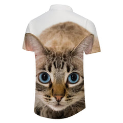 Men's Casual Button Short Sleeve Tropical 3D Digital Print Animal Cat Pattern Shirt Beach Top Hawaiian Shirt