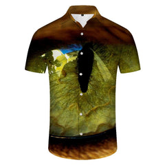 Men's Lizard Eye Hawaiian Tropical Button Down Lapel Summer Beach Print Short Sleeve Button Shirt