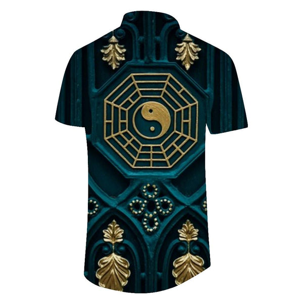 
Ethnic Chinese Ying Yang Flower Men Short Sleeve Button Down Casual Shirts Summer Beach Tops
                