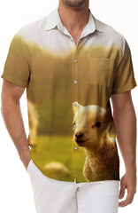 Lamb and sheep print mens shirt casual short sleeve button down beach tropical shirt fashion summer