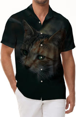 Kitten in the Dark Hawaiian Button Lapel Pocket Short Sleeve Shirt Casual Loose Short Sleeve Shirt Men's