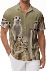 Meerkat Animal Mens Hawaiian Tropical Cool Fashion Simple Style Casual Button Short Sleeve Tropical Summer Beach Shirt Short Sleeve