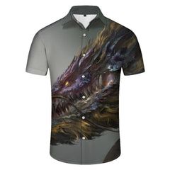 Ancient Domineering Dragon Men's Button Shirt Hawaiian Shirt Short Sleeve Beachwear with Pockets Gray