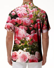 Men's Hawaiian Shirt Fashion Button-Up Beach Shirt Short Sleeve Summer Casual Shirt Loose Fit Pink Rose