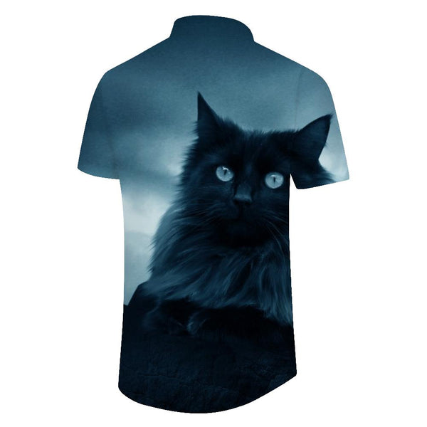 
Domineering black cat Hawaiian button-down lapel 3d digital printing button-down Hawaiian shirt men's short sleeve beach party
                