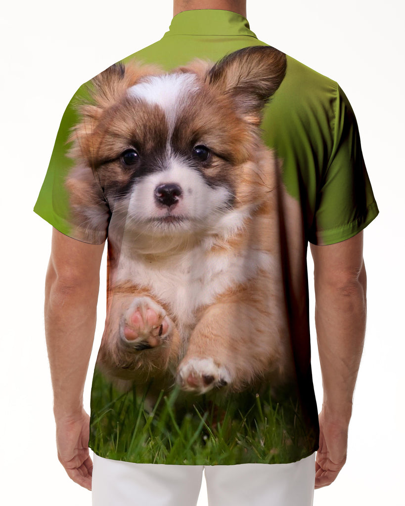 
Cute puppy 3d digital printing tropical fashion Hawaiian lapel button-down men's casual loose style shirt
                