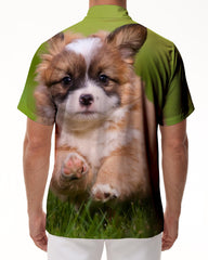 Cute puppy 3d digital printing tropical fashion Hawaiian lapel button-down men's casual loose style shirt