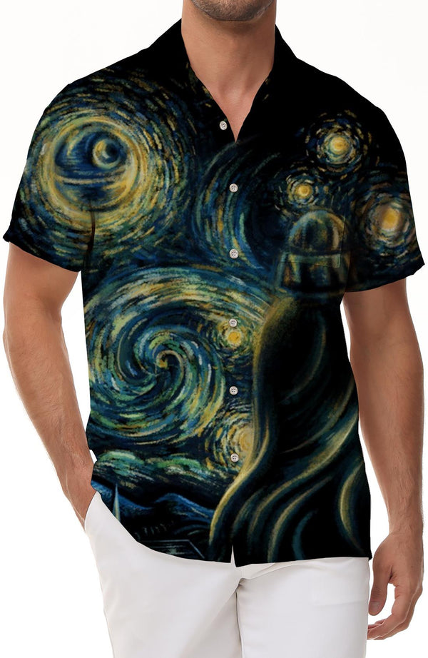 Artistic painting digital print pattern men's casual button up tropical fashion fun Hawaiian button down lapel short sleeve shirt pocket