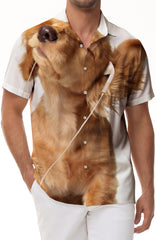 Fun and stylish golden retriever puppy print pattern men's casual loose shirt pet button down hawaiian beach shirt