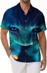 Men's Shirt Colorful Cat 3D Printed Shirt Casual Button Short Sleeve Shirt Fashion Summer Vacation Beach Shirt