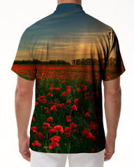 Poppy Fields at Sunset Men's Casual Short Sleeve Everyday Loose Button Hawaiian Shirt Casual Beach Party