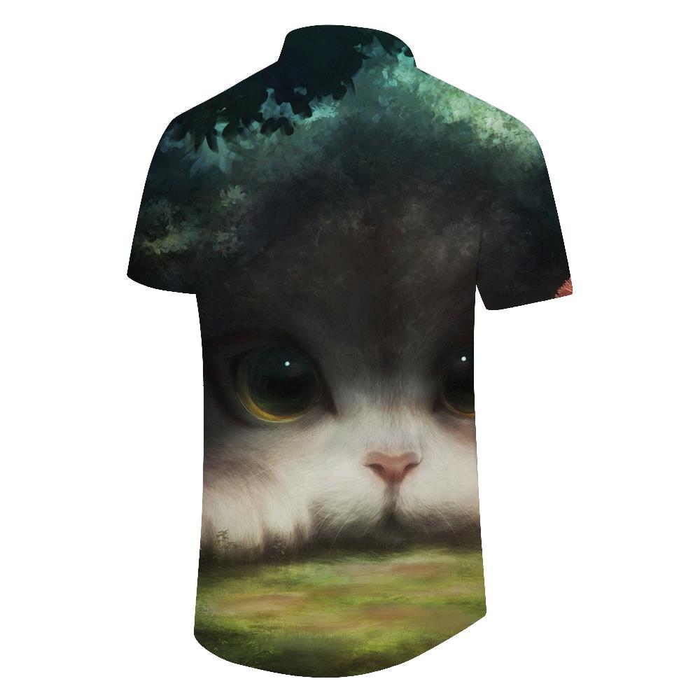 
Huge cute kitten print pattern button-down lapel pockets fashionable men's casual loose button-down lapel short-sleeved shirt top
                