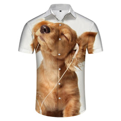 Fun and stylish golden retriever puppy print pattern men's casual loose shirt pet button down hawaiian beach shirt