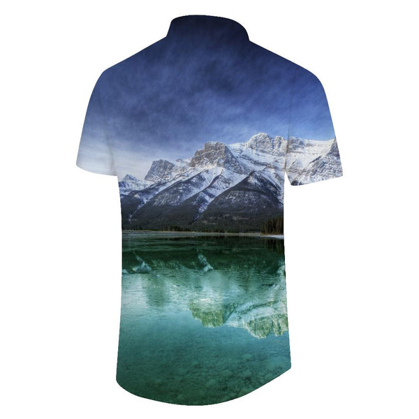 
High mountain snow mountain beautiful nature scenery Hawaii button down lapel short sleeve shirt beach waves men's short sleeve button down shirt tropical
                