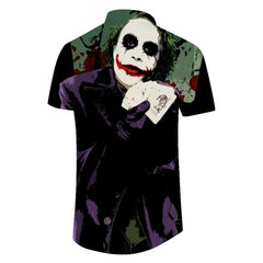 Crazy Poker 3D Digital Printing Pattern Movie Joker Fashion Cool Men's Button Lapel Casual Loose Short Sleeve Shirt
