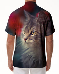 Mens Casual Shirts Cute Animal Cat 3D Printed Shirts Casual Button Short Sleeve Shirts Fashion Summer Vacation Beach Shirts Streetwear Tops