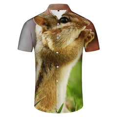 Gray Squirrel Animal Casual Button-Down Lapel Hawaiian Shirt Summer Tropical Beach Men's Short Sleeve Shirt Fun