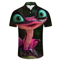 Abstract pink cartoon animal print pattern shirt Hawaiian four seasons button men's loose short sleeve beach casual tops shirt