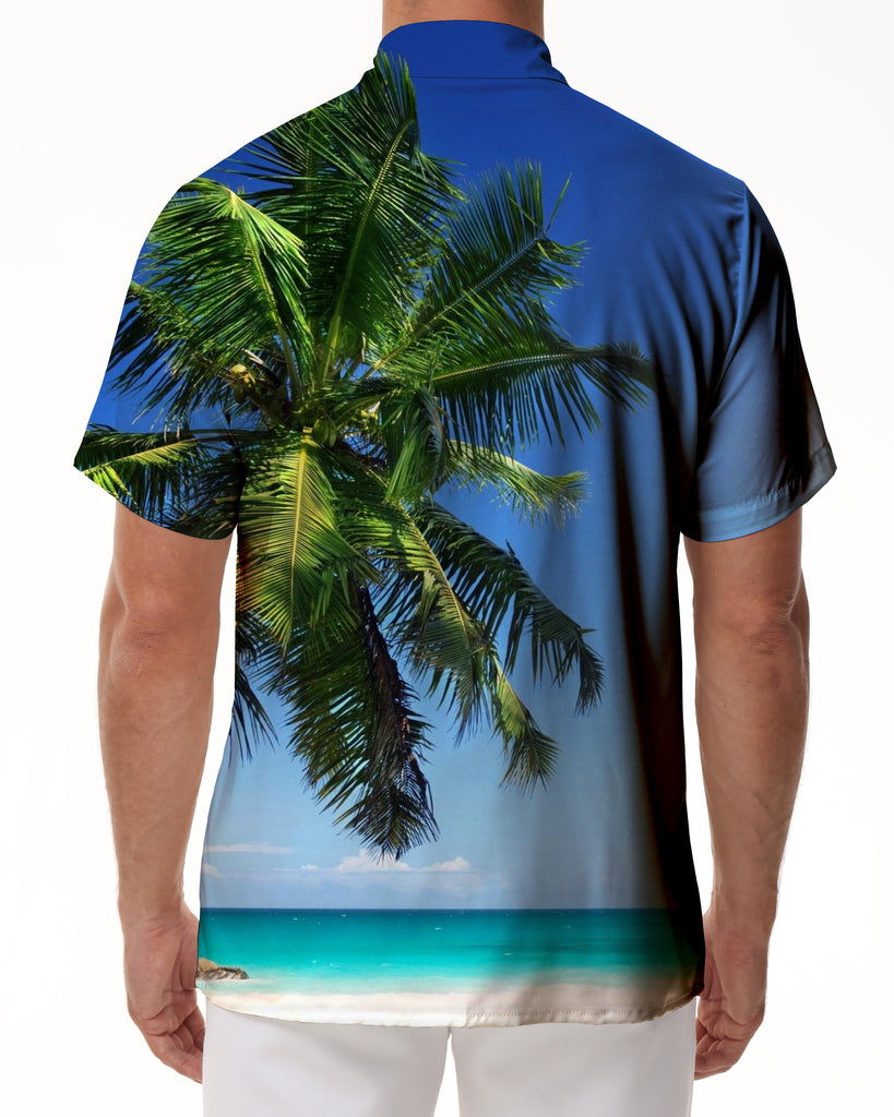 
Green coconut tree beach play shirt 3D digital flower print button short sleeve shirt fashionable loose Hawaiian style men's casual tops
                