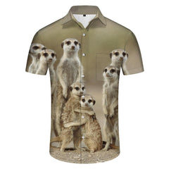 Meerkat Animal Mens Hawaiian Tropical Cool Fashion Simple Style Casual Button Short Sleeve Tropical Summer Beach Shirt Short Sleeve