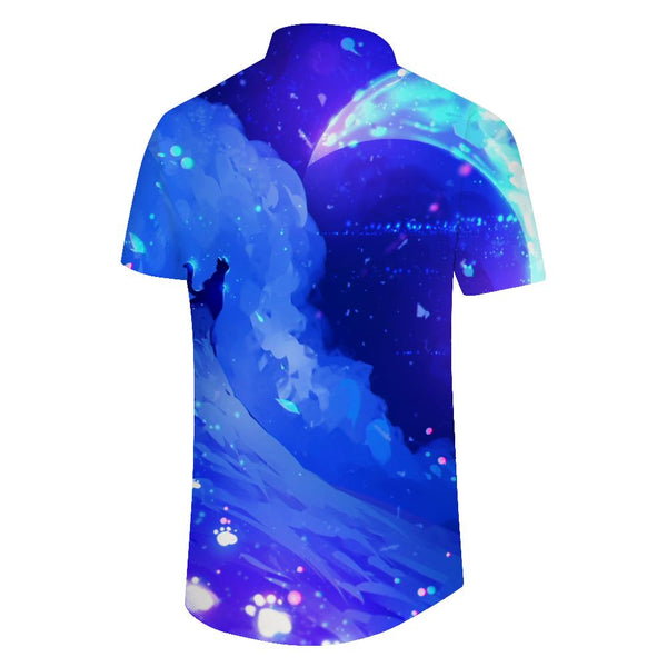 
Blue sky moon and cat shirt tops mens street animal cat summer casual retro 3d digital print pattern fashion short sleeve
                
