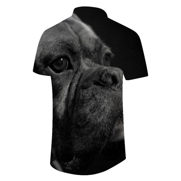 
Black English Bulldog Pet Cool Retro Print Pattern Tropical Hawaiian Button Lapel Landscape Casual Loose Short Sleeve Shirt Men
                
