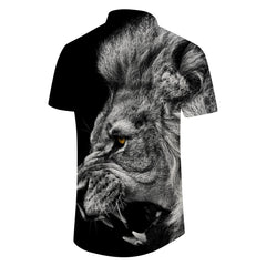 Animal Men's Lion Letter Shirt Short Sleeve Fashion Designer Casual Outdoor Leisure Summer Spring Lapel Print Black