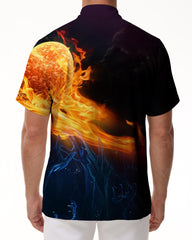 Abstract Personalized Barbecue Short Sleeve Shirt Men's Hawaiian Button Pocket Lapel Short Sleeve Shirt Black