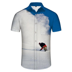 Snowboard Print Hawaiian Shirt Men's Summer Beach Casual Short Sleeve Button Shirt