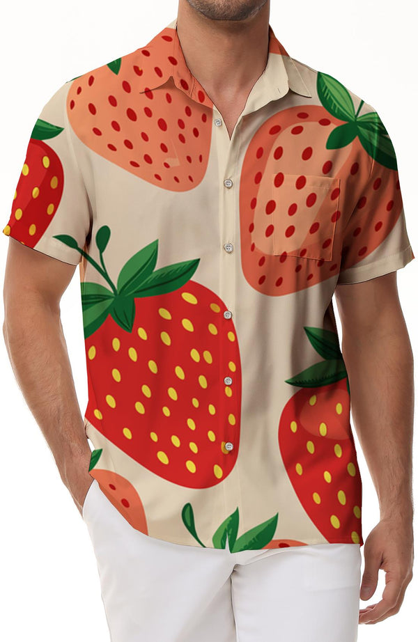 Hawaiian Mens Casual Strawberry Fruit Casual 3D Printed Beach Short Sleeve Shirt Brand Imported Clothing Streetwear Vacation
