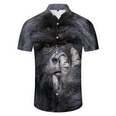 Animal Orangutan Face Creative Lapel Button Short Sleeve Breathable Shirt Casual Men Summer Fashion Hawaiian Short Sleeve Shirt Vacation