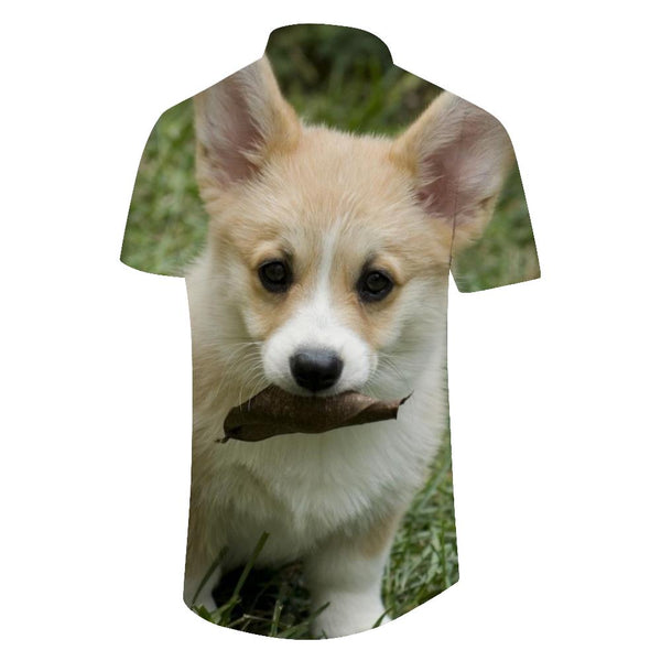 
Cute Corgi Printed Pattern Men's Simple Shirt Casual Button Short Sleeve Summer Beach Shirt Vacation Shirt
                