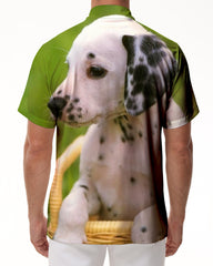 Cute Dalmatian Dog Mens Cuban Shirt Short Sleeve Button Down Hawaiian Shirts Summer Casual Beach Shirts Dress Shirts