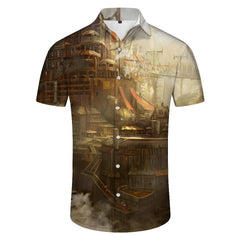 Abstract Sky Castle Mens Hawaiian Shirt Short Sleeve Button Casual Shirt for Summer Beach