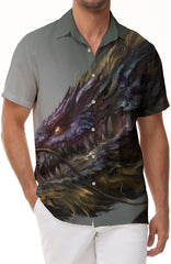 Ancient Domineering Dragon Men's Button Shirt Hawaiian Shirt Short Sleeve Beachwear with Pockets Gray