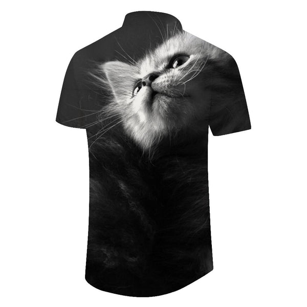 
Black and white kitten fashion shirt 3d digital print pattern men's fun cat Hawaiian shirt short sleeve
                
