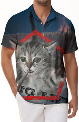 Flying Cats Print Tropical Hawaiian Shirt Men's Casual Button-Down Lapel Fashion Short Sleeve Shirt Tops