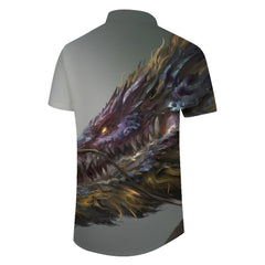 Ancient Domineering Dragon Men's Button Shirt Hawaiian Shirt Short Sleeve Beachwear with Pockets Gray