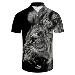 Animal Men's Lion Letter Shirt Short Sleeve Fashion Designer Casual Outdoor Leisure Summer Spring Lapel Print Black