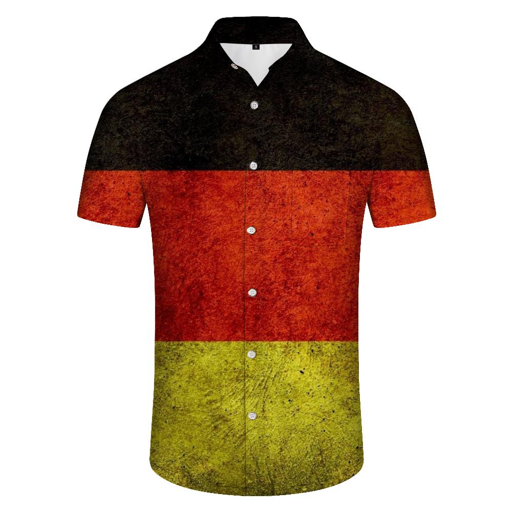 
German flag print pattern 3D digital printing fashionable cool Hawaiian button-down lapel men's casual loose short-sleeved shirt
                