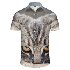 Casual Cat Print Mens Hawaiian Shirt Tropical Short Sleeve Button Shirt Hawaiian Beach Vacation Shirt Casual Summer Resort Wear