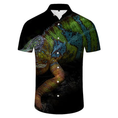 Animal Chameleon Lizard Mens Hawaiian Shirt Short Sleeve Button Down Hawaiian Shirt With Pockets
