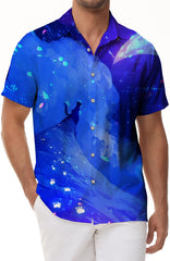 Blue sky moon and cat shirt tops mens street animal cat summer casual retro 3d digital print pattern fashion short sleeve