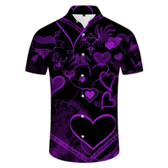 Purple Love Art Print Pattern Men's Loose Casual Short Sleeve Pattern Cool Fashion Shirt Short Sleeve